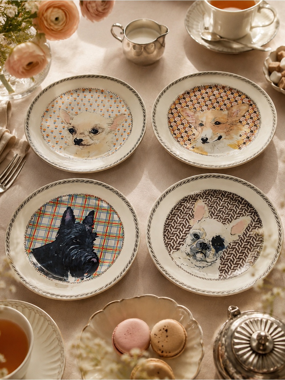Anthropologie Dog Portrait Dessert Plates